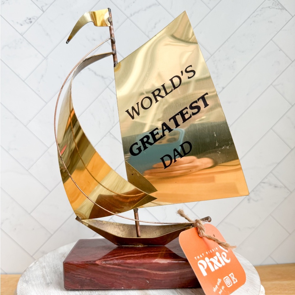✨ Vintage Brass Sailboat “World’s Greatest Dad” Sculpture